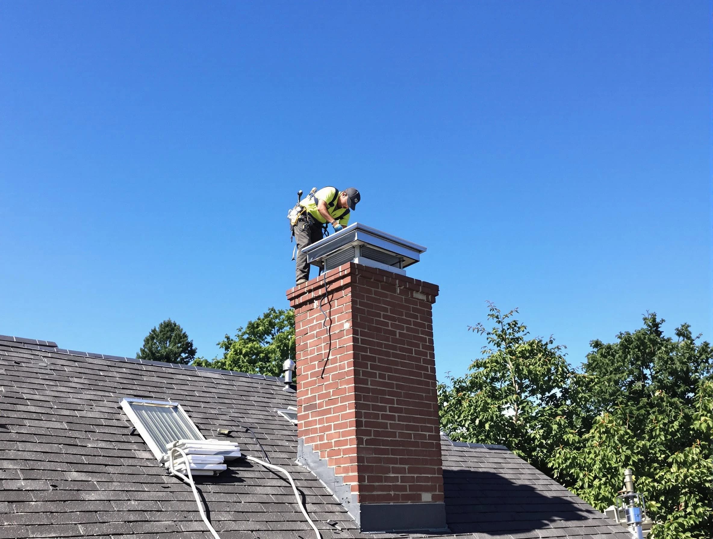 Placitas Chimney Sweep technician measuring a chimney cap in Placitas, NM