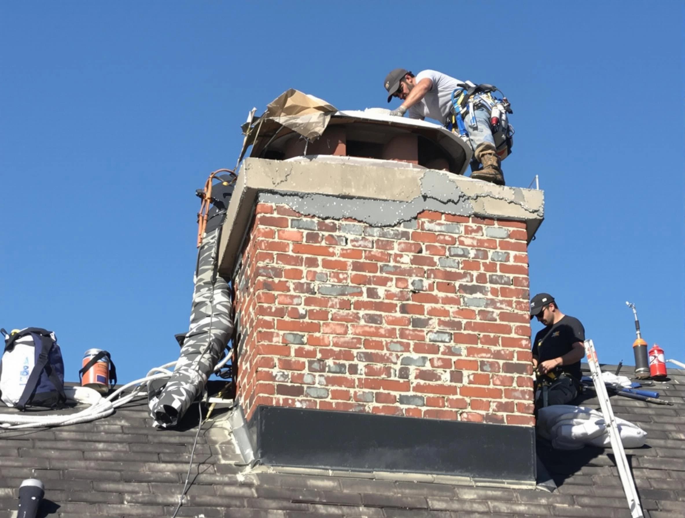 Placitas Chimney Sweep installing a custom chimney crown in Placitas, NM