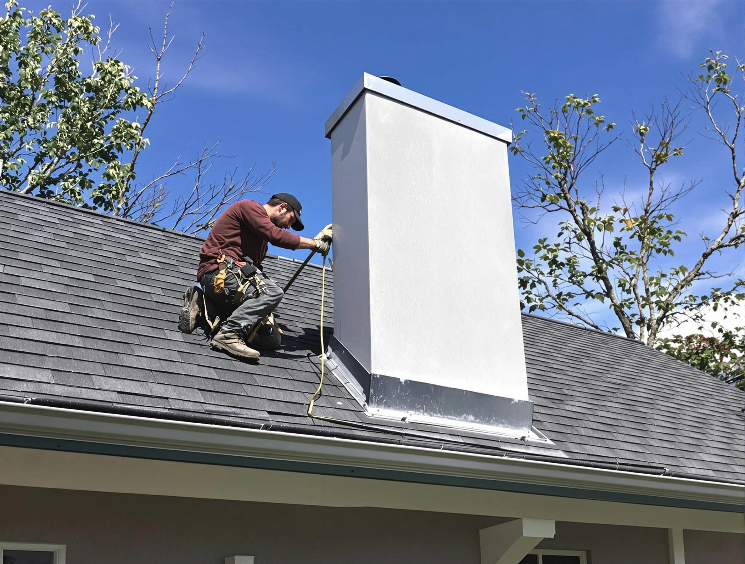 Placitas Chimney Sweep team member finishing chimney construction in Placitas, NM