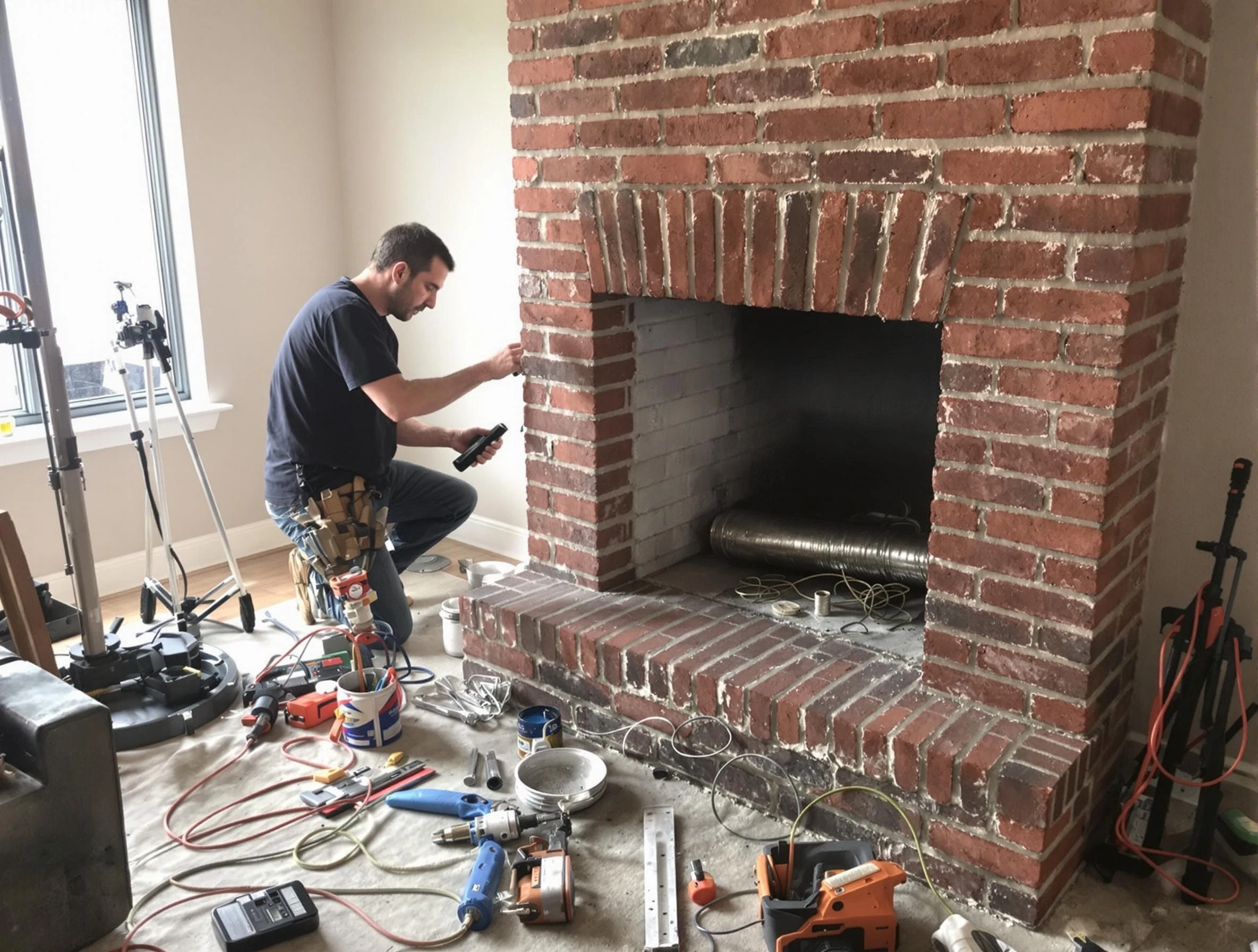Placitas Chimney Sweep specialist finalizing chimney liner service in Placitas, NM