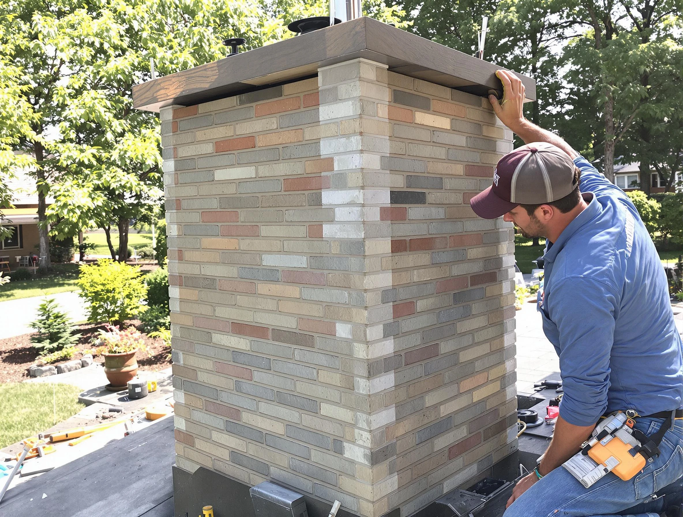 Placitas Chimney Sweep completing a modern chimney remodel in Placitas, NM